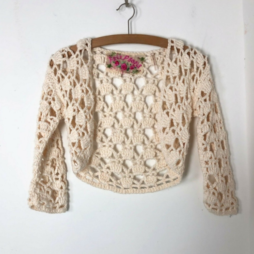 Free People Shrug Crop Crochet Cardigan Ivory - Picture 1 of 4